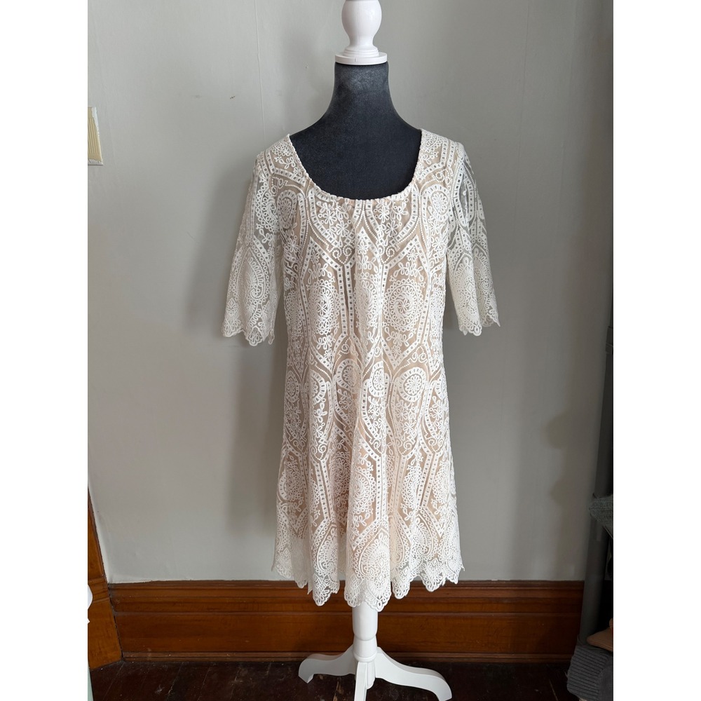 Ivory Lace plenty Tracy Reece Shift Dress Scalloped Hem Classic romantic ‎ midi